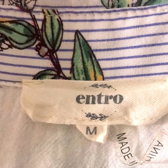 Entro Floral Shirt Dress Button Down Popover Collared Medium Pockets Tab Sleeves - Picture 4 of 15